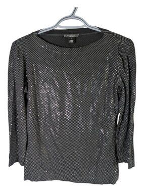 St. John Caviar 3/4 Sleeve Boat Neck Sz Small Black Shimmer Evening Wear Shirt